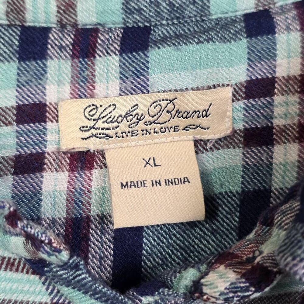 Lucky Brand Plaid Shirt XL Button Front Blue Green - Picture 6 of 9